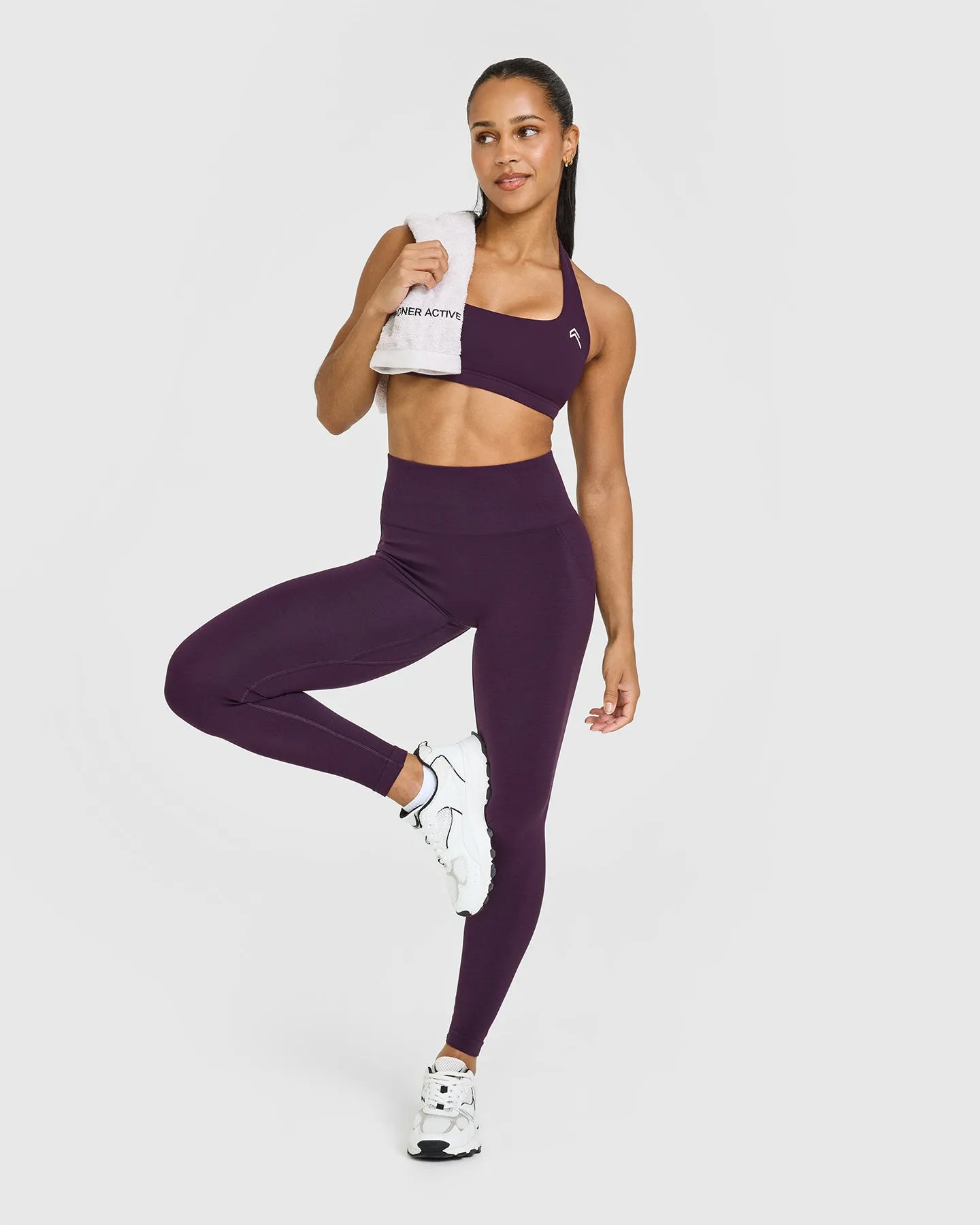 Effortless Seamless Leggings with White Logo | Blackberry Purple sold by Oner Active product image thumbnail 3