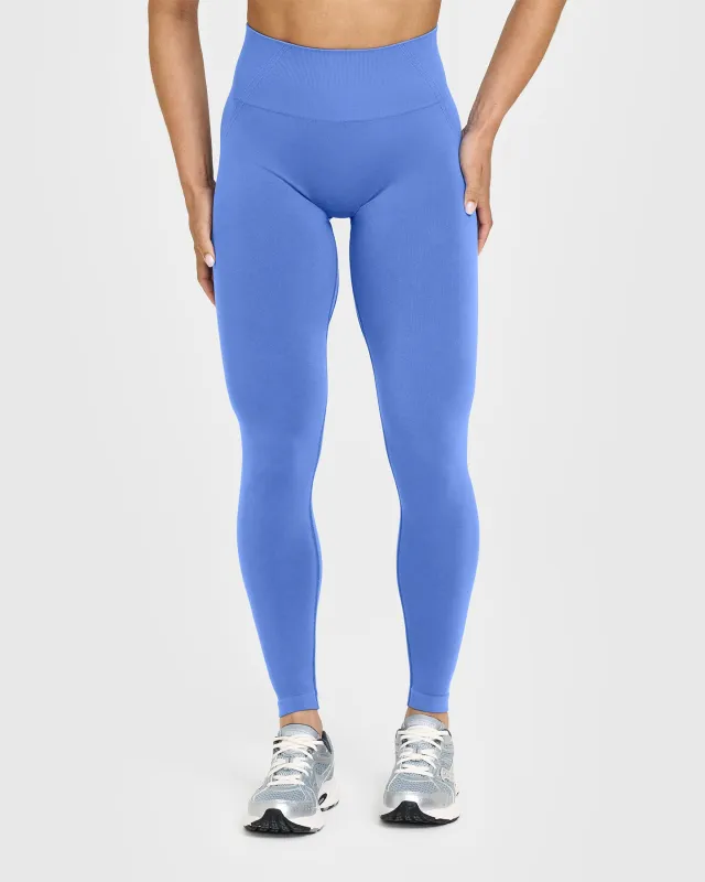 Effortless Seamless Leggings with White Logo | Glaucous Blue sold by Oner Active