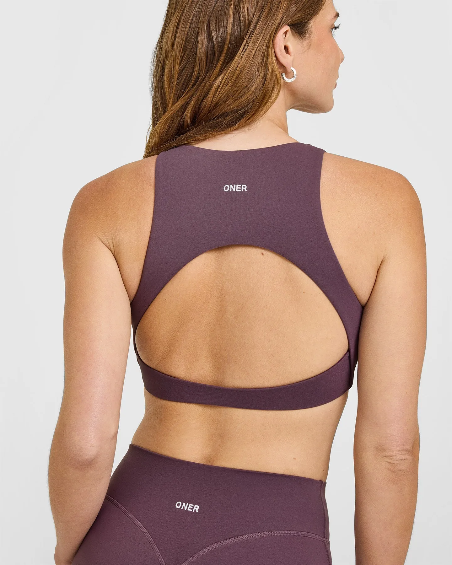 SoftMotion™ High Neck Sports Bra with White Logo | Vintage Purple sold by Oner Active product image thumbnail 4
