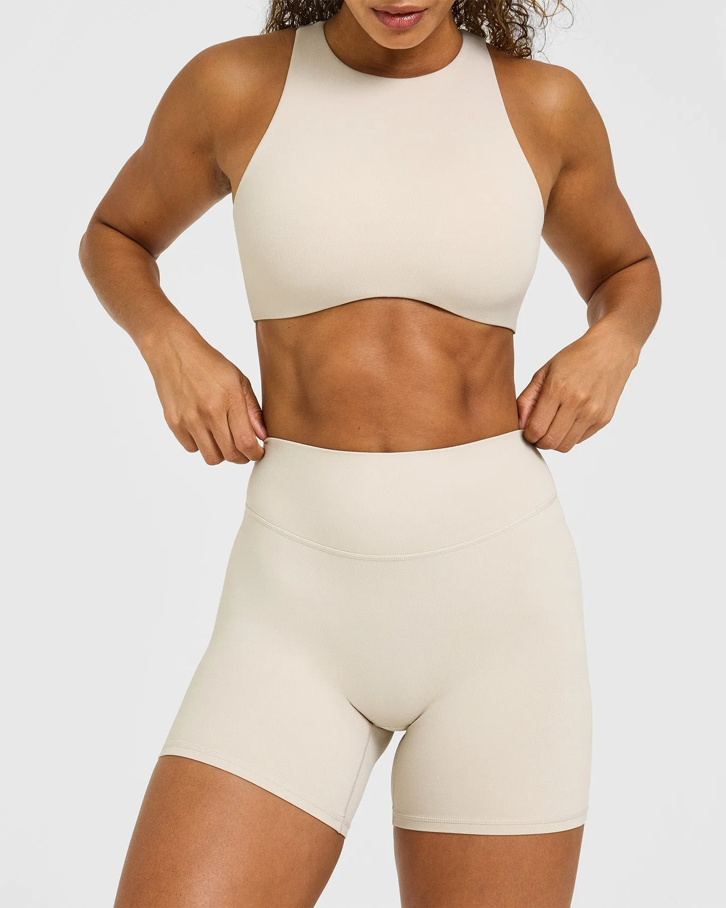 SoftMotion™ High Waisted Shorts 6" with White Logo | Sand sold by Oner Active product image thumbnail 5