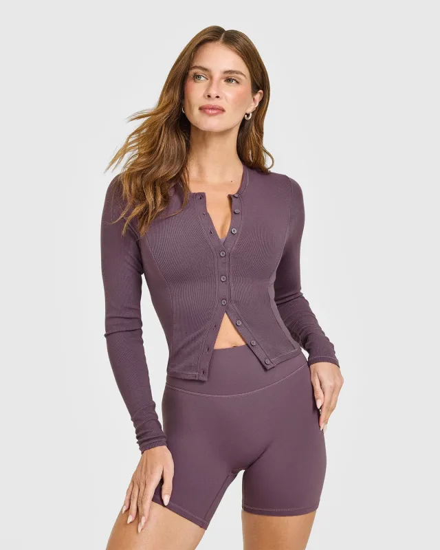 Mellow™ Rib Mid Long Sleeve Cardigan | Vintage Purple sold by Oner Active