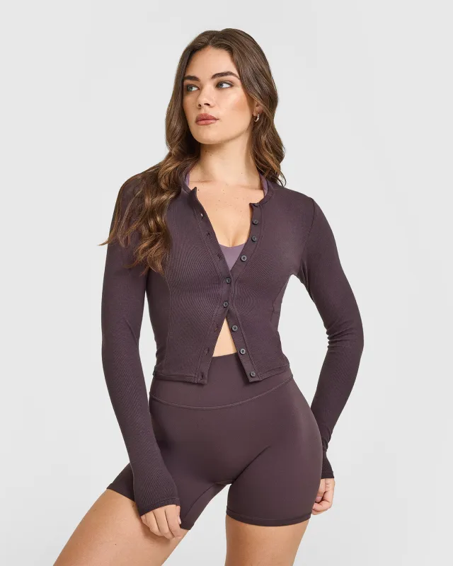 Mellow™ Rib Mid Long Sleeve Cardigan | Umber Brown sold by Oner Active