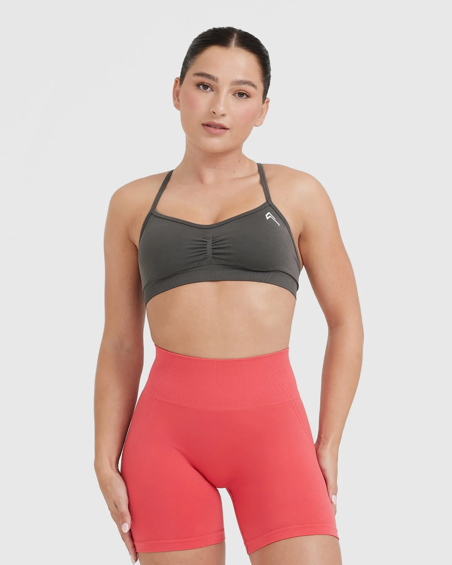 Effortless Strappy Bralette with White Logo | Deep Taupe sold by Oner Active