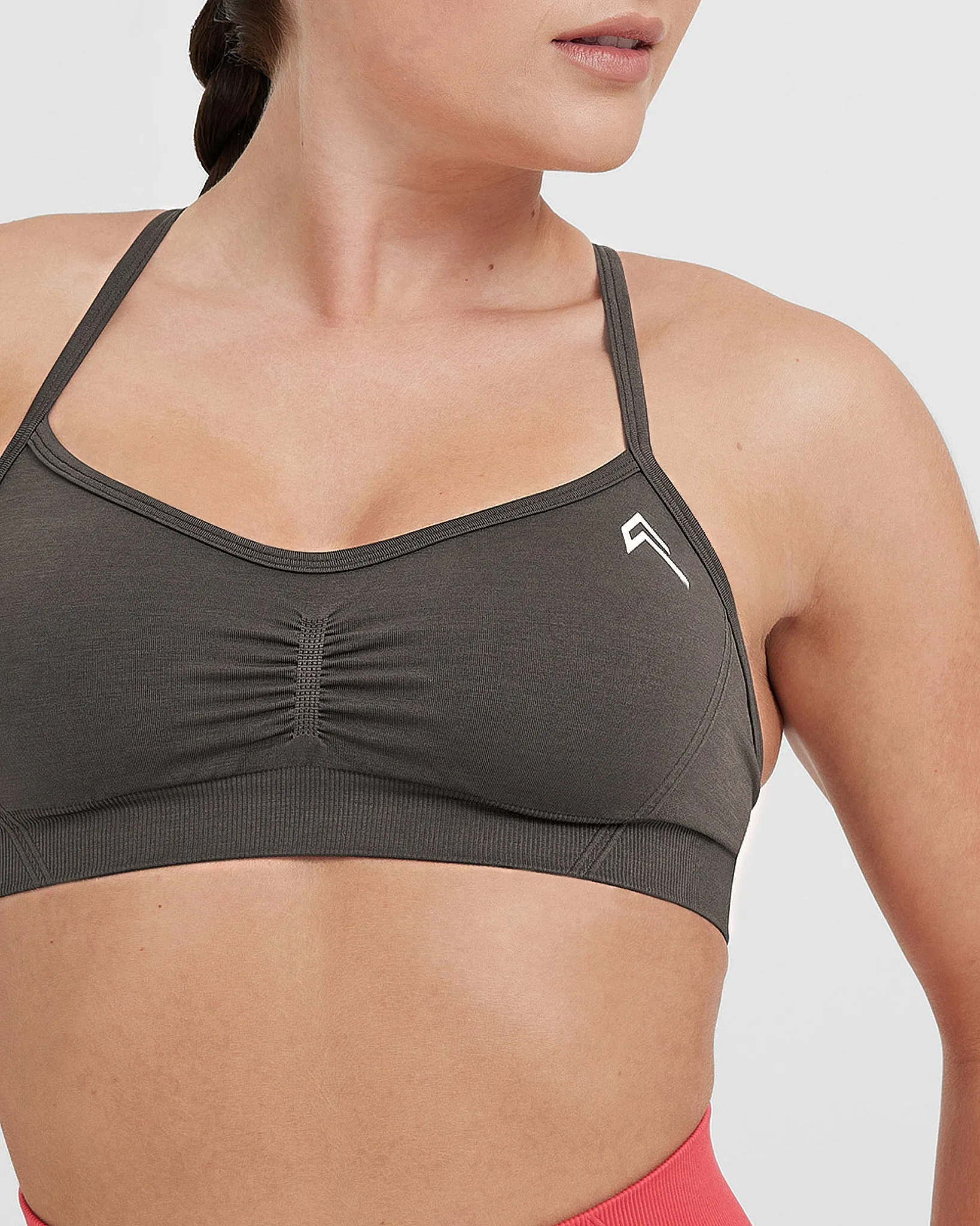 Effortless Strappy Bralette with White Logo | Deep Taupe sold by Oner Active product image thumbnail 4