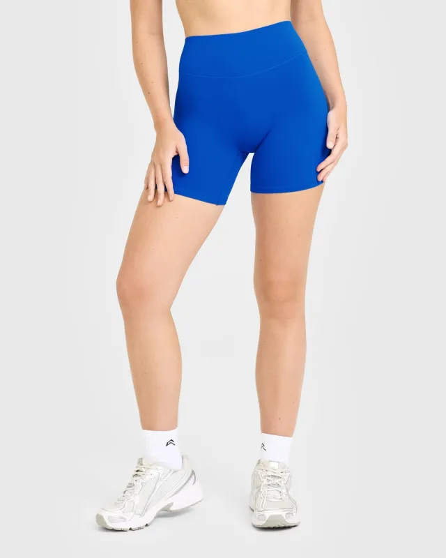 SoftMotion™ High Waisted Shorts 6" with White Logo | Light Cobalt Blue sold by Oner Active