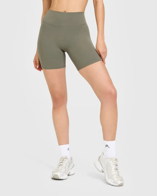 SoftMotion™ High Waisted Shorts 6" with White Logo | Alpine Green sold by Oner Active