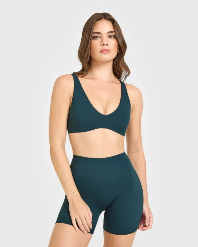 SoftMotion™ Scoop Back Bralette with White Logo | Oil Blue sold by Oner Active