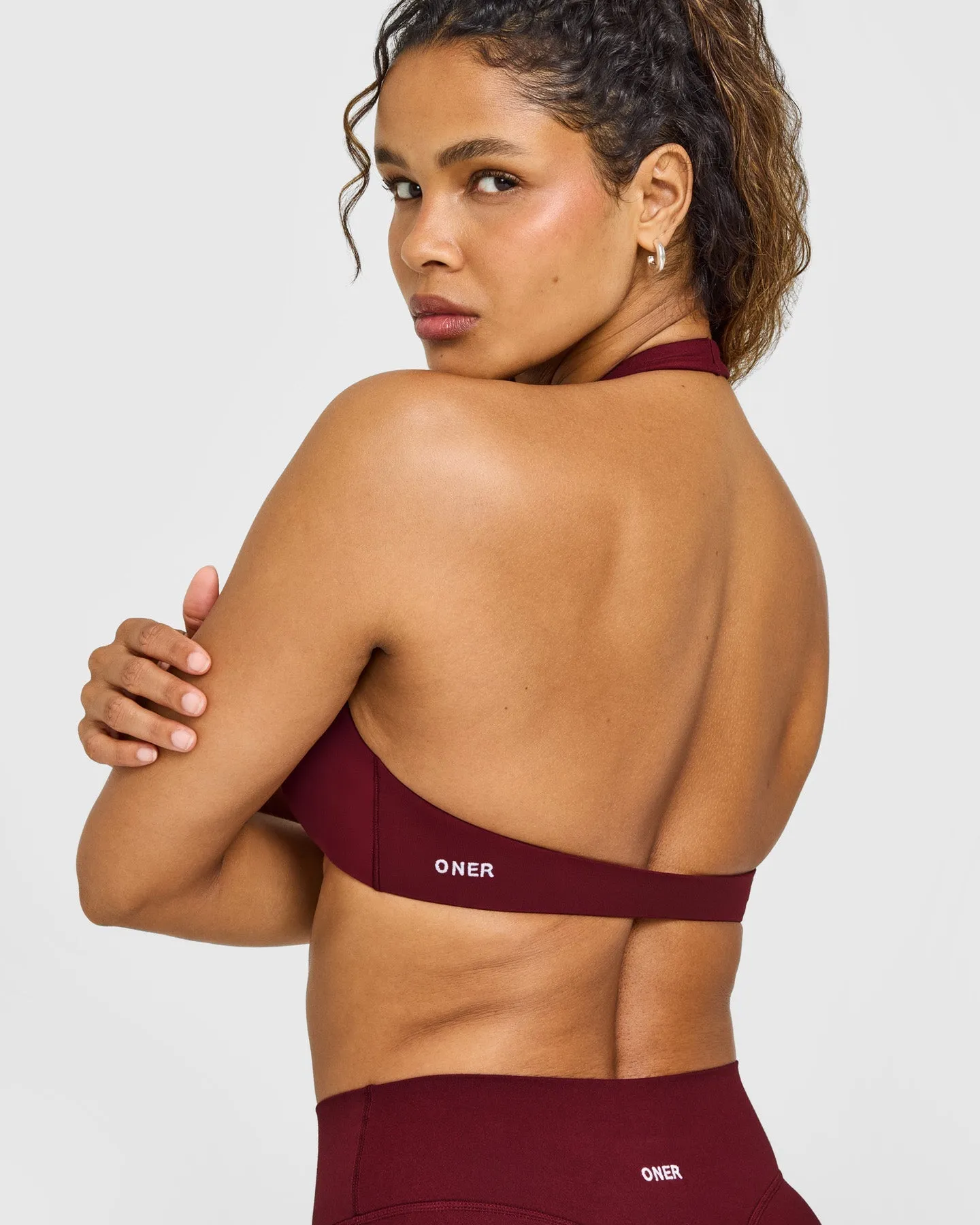 SoftMotion™ Minimal Halter Neck Bralette with White Logo | Light Rosewood sold by Oner Active product image thumbnail 4