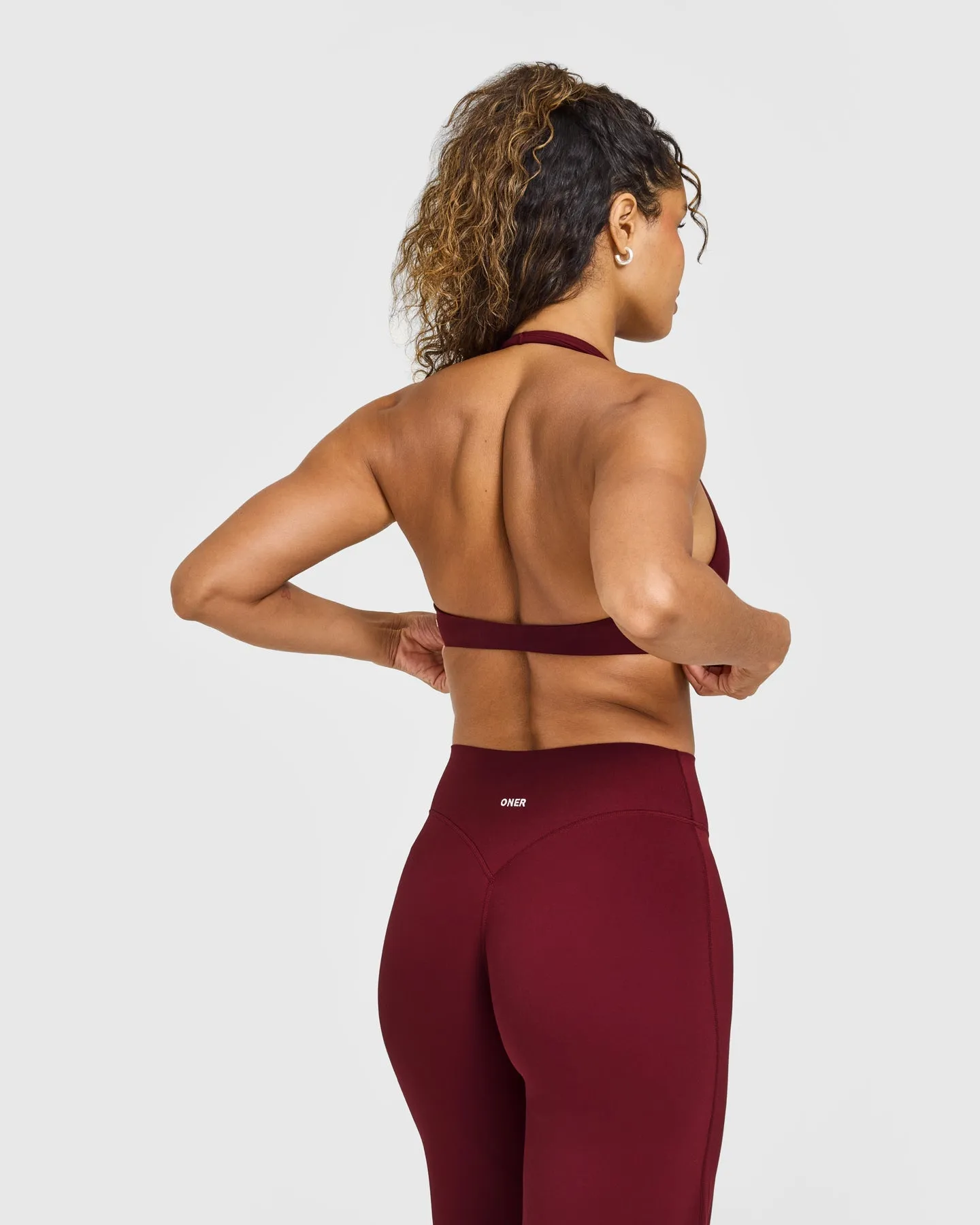 SoftMotion™ Minimal Halter Neck Bralette with White Logo | Light Rosewood sold by Oner Active product image thumbnail 2