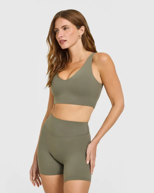 SoftMotion™ Longline Sports Bra with White Logo | Alpine Green sold by Oner Active