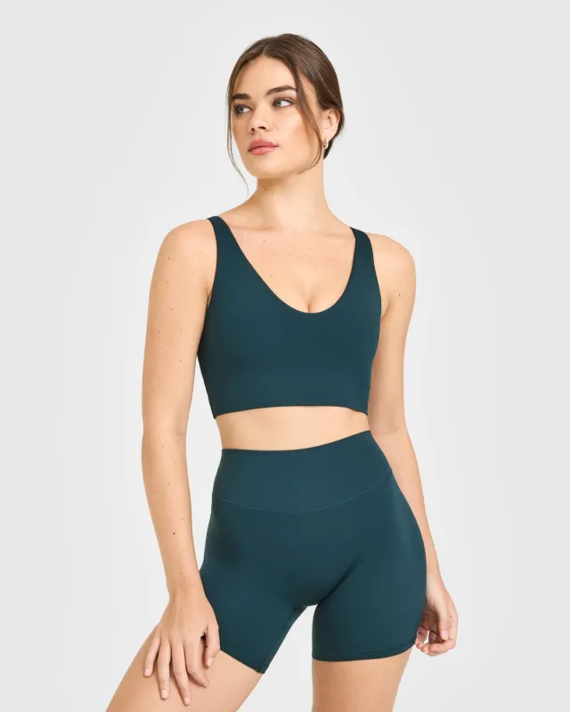 SoftMotion™ Longline Sports Bra with White Logo | Oil Blue sold by Oner Active