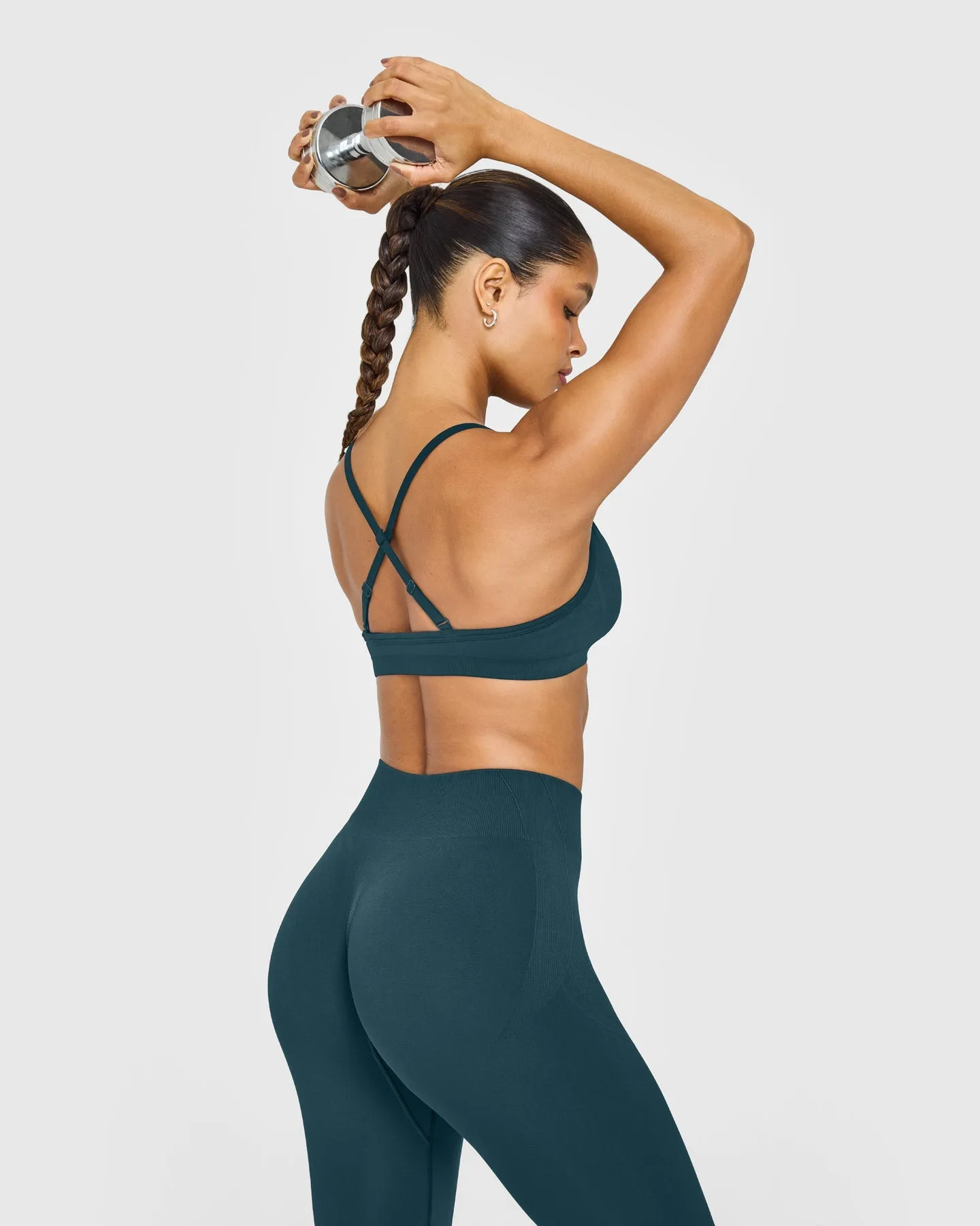EnhanceLift™ Seamless Strappy Sports Bra with White Logo | Washed Oil Blue sold by Oner Active product image thumbnail 5