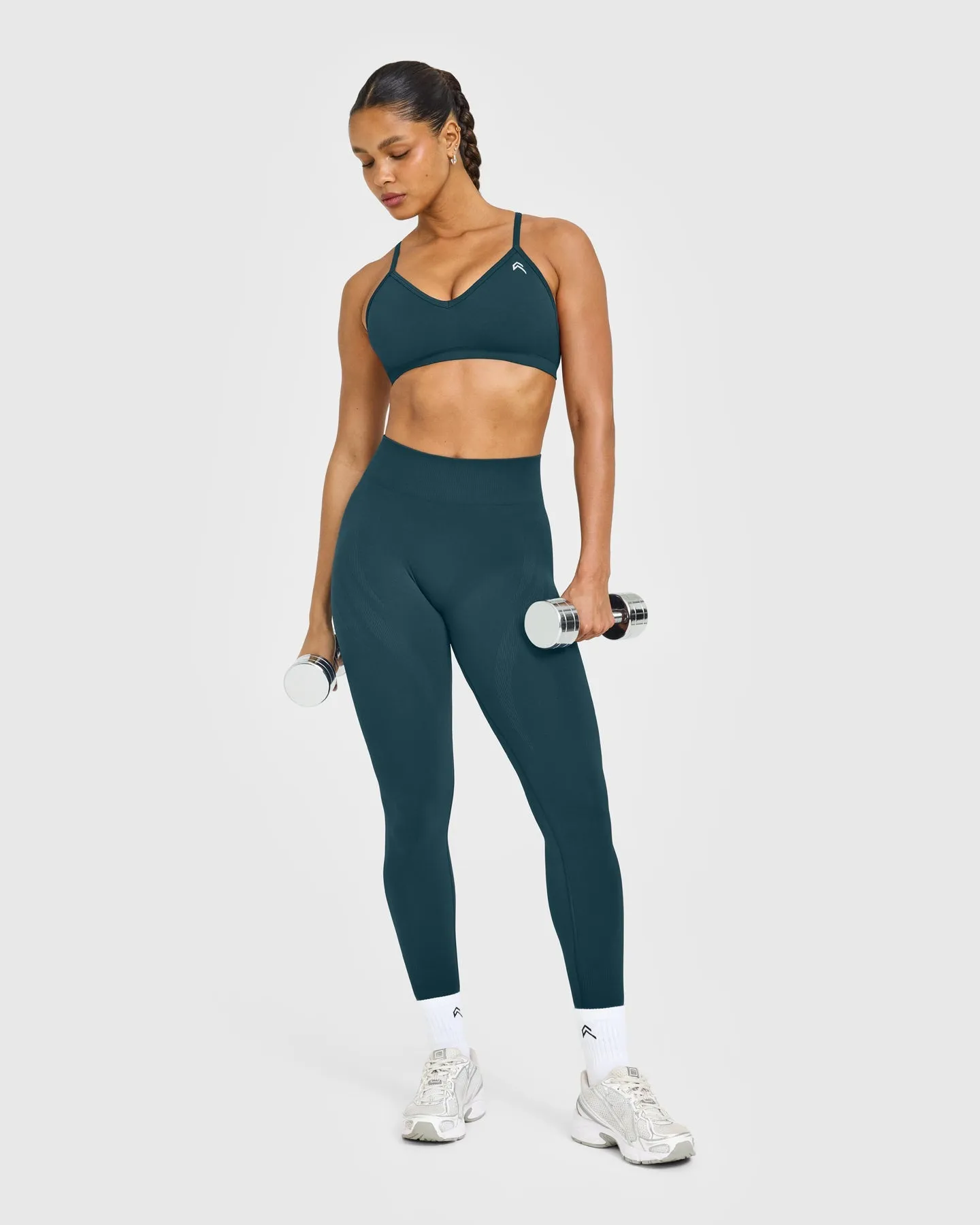 EnhanceLift™ Seamless Strappy Sports Bra with White Logo | Washed Oil Blue sold by Oner Active product image thumbnail 3