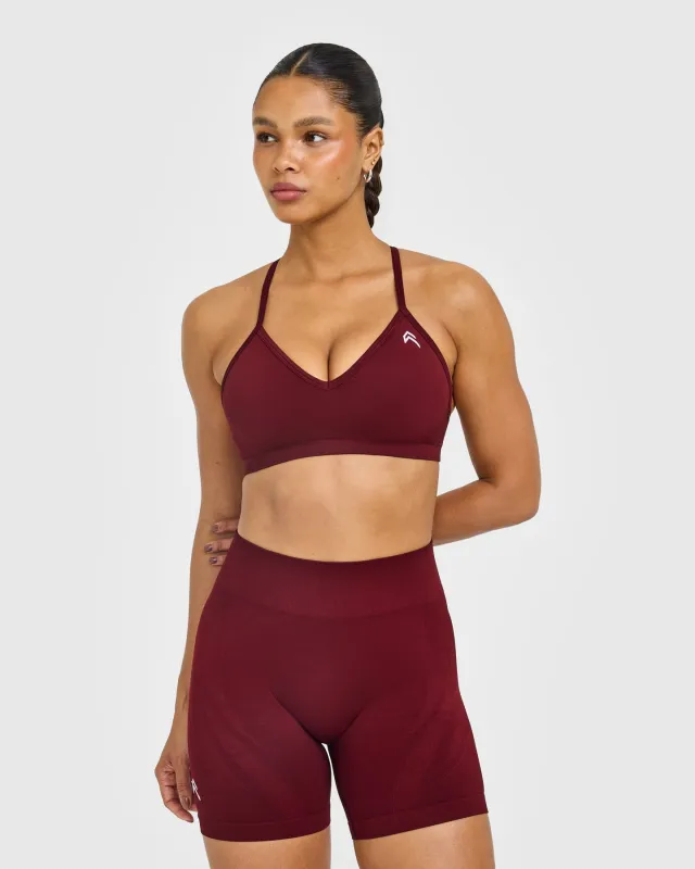 EnhanceLift™ Seamless Strappy Sports Bra with White Logo | Rosewood sold by Oner Active