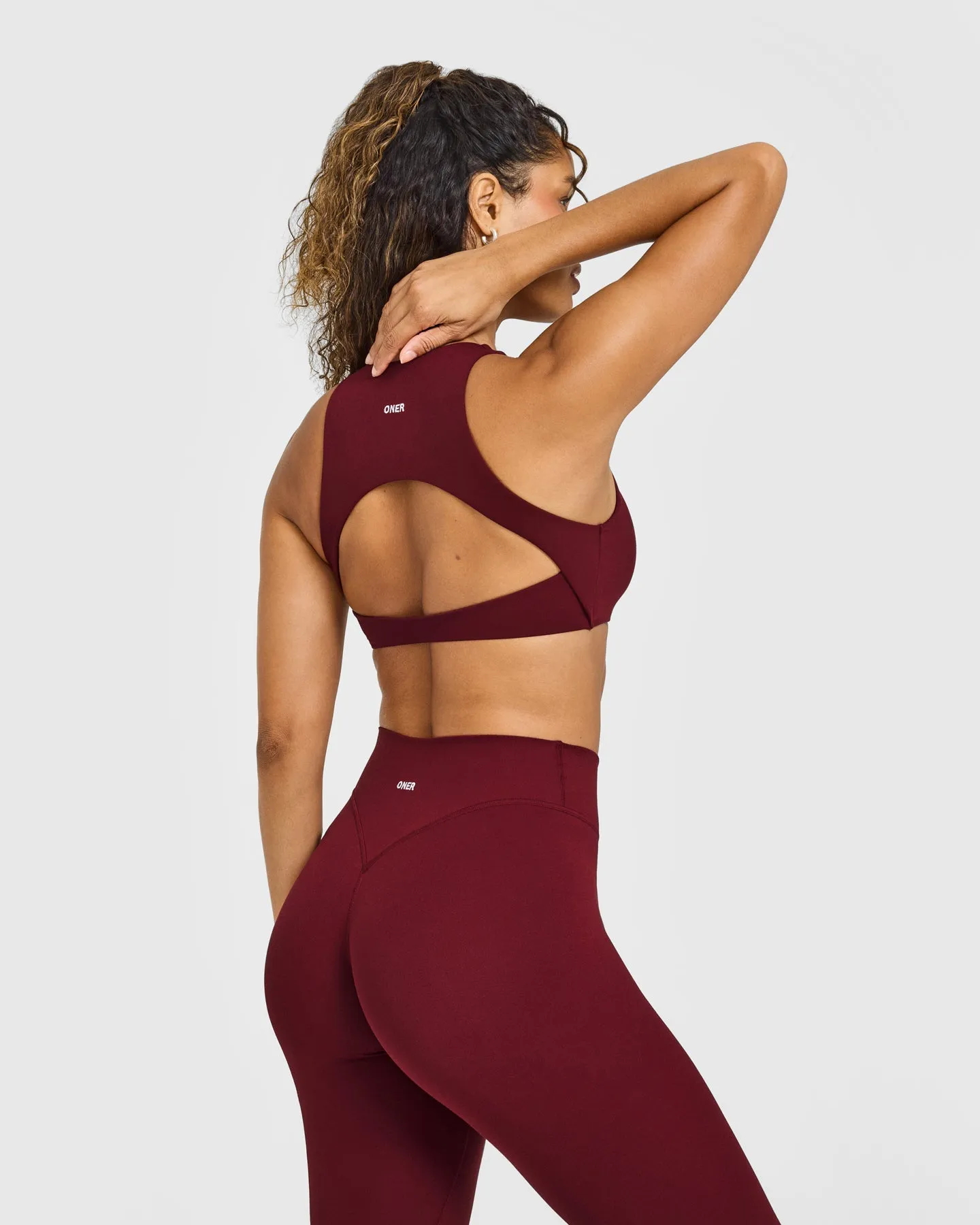 SoftMotion™ High Neck Sports Bra with White Logo | Light Rosewood sold by Oner Active product image thumbnail 2