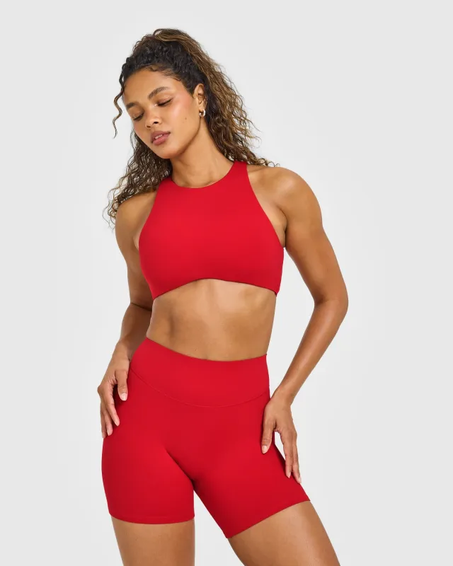 SoftMotion™ High Neck Sports Bra with White Logo | Light Toasted Red sold by Oner Active