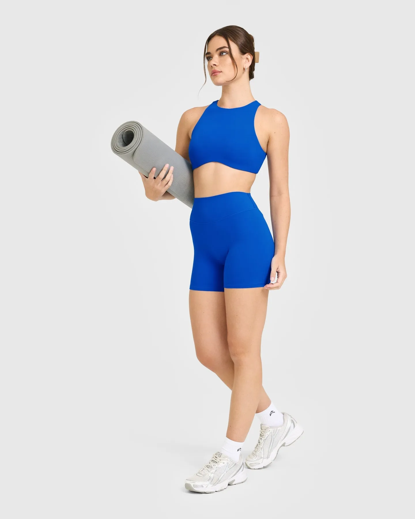 SoftMotion™ High Neck Sports Bra with White Logo | Light Cobalt Blue sold by Oner Active product image thumbnail 3