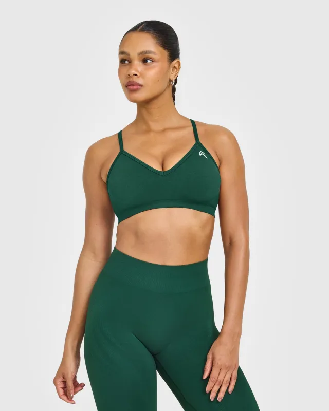 EnhanceLift™ Seamless Strappy Sports Bra with White Logo | Racing Green sold by Oner Active
