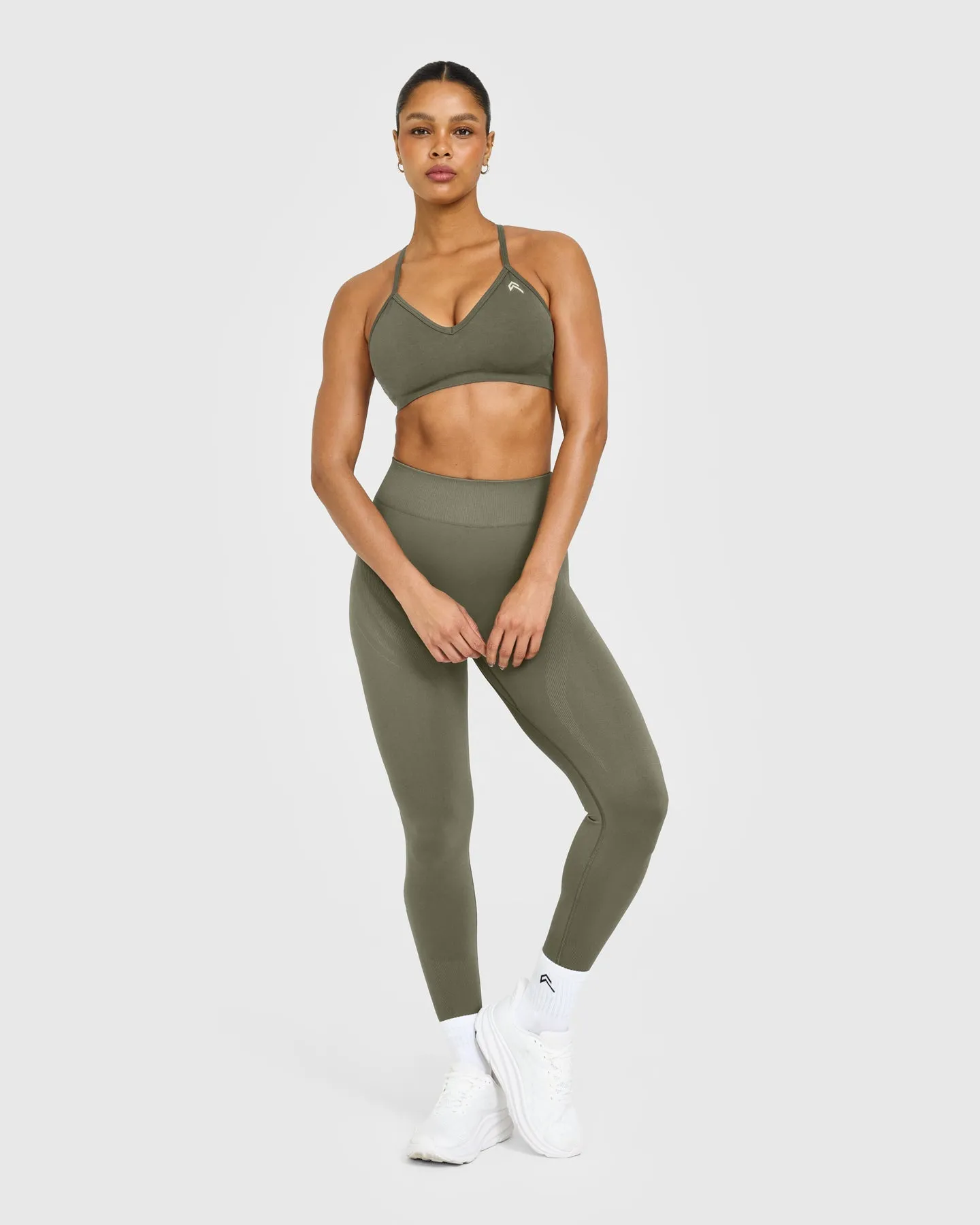 EnhanceLift™ Seamless Strappy Sports Bra with White Logo | Alpine Green sold by Oner Active product image thumbnail 3