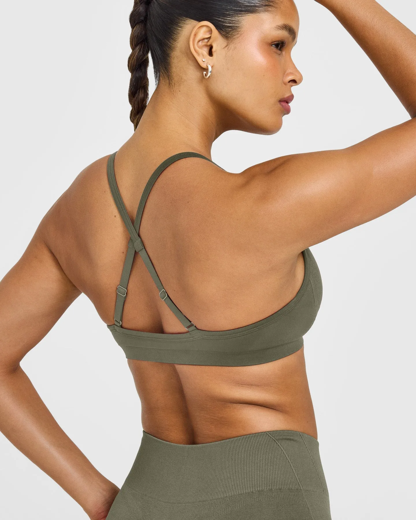 EnhanceLift™ Seamless Strappy Sports Bra with White Logo | Alpine Green sold by Oner Active product image thumbnail 4