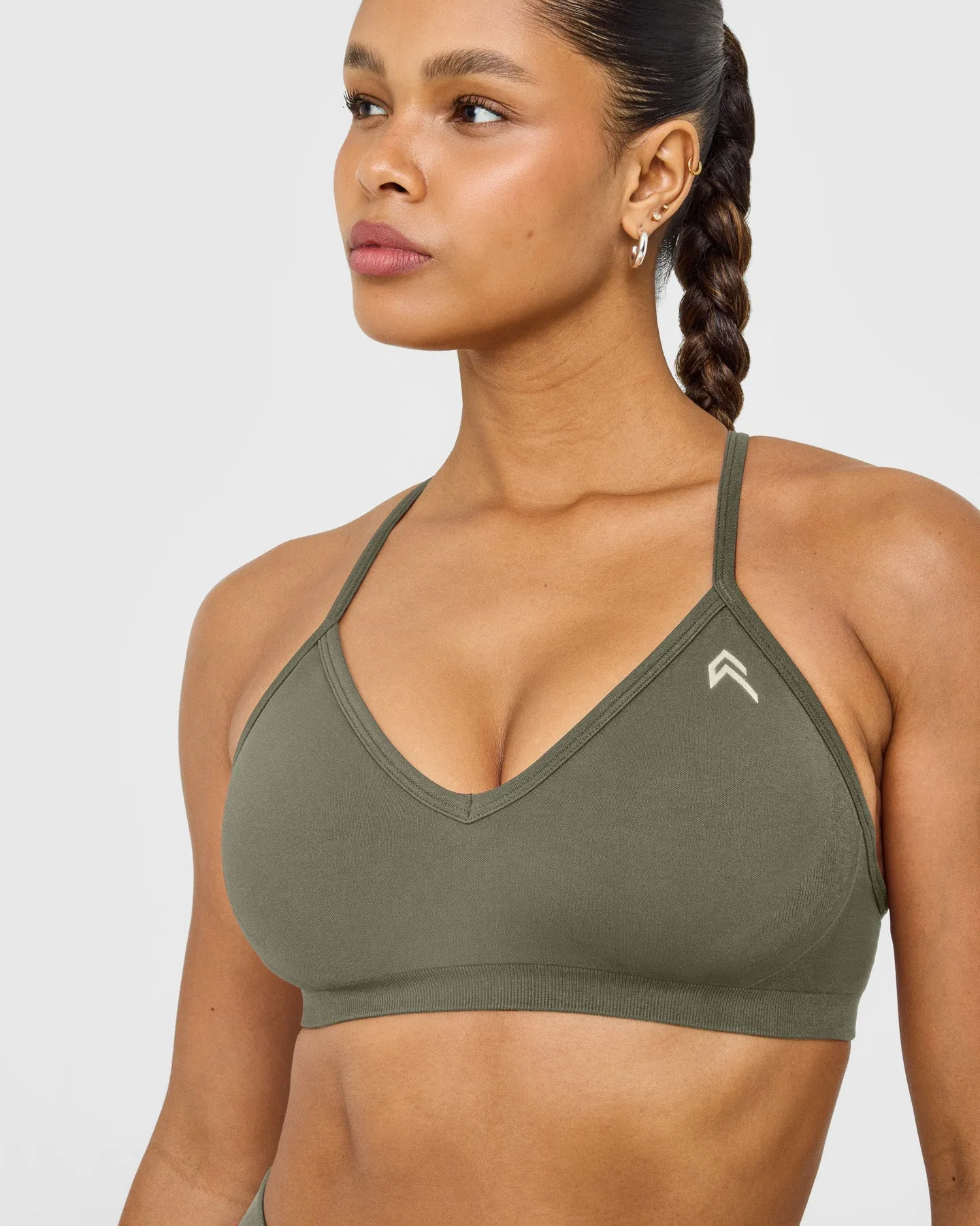 EnhanceLift™ Seamless Strappy Sports Bra with White Logo | Alpine Green sold by Oner Active product image thumbnail 5