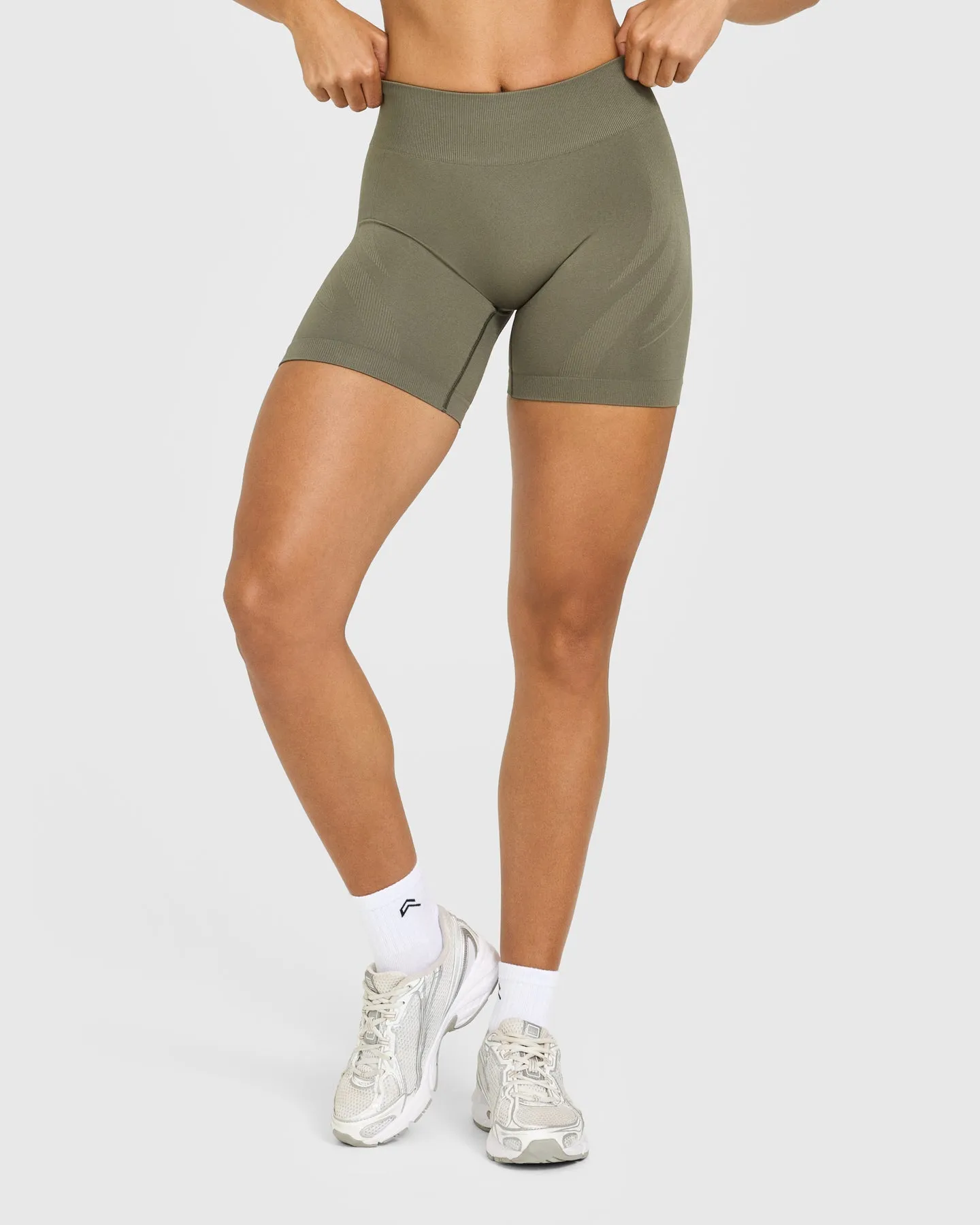 EnhanceLift™ Seamless Shorts with White Logo | Alpine Green sold by Oner Active