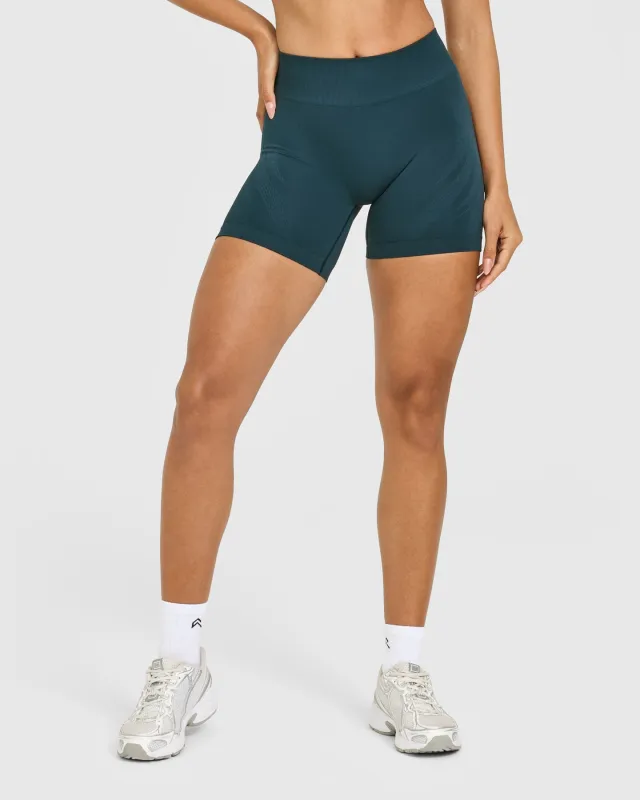 EnhanceLift™ Seamless Shorts with White Logo | Washed Oil Blue sold by Oner Active