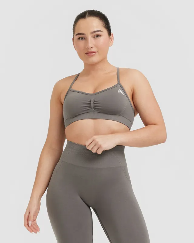 Effortless Strappy Bralette with White Logo | Ash Grey sold by Oner Active