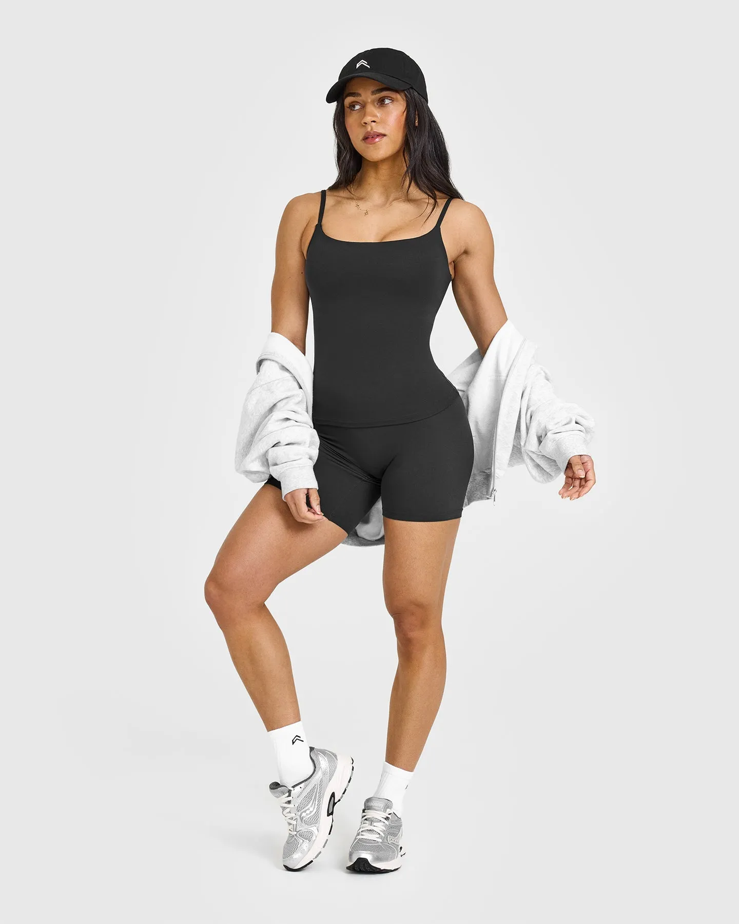 SoftMotion™ Strappy Vest with Built in Bra Shelf with White Logo | Soft Black sold by Oner Active product image thumbnail 3