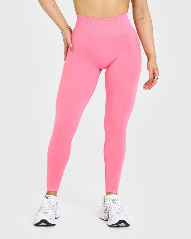 Effortless Seamless Leggings with White Logo | Peony Pink sold by Oner Active