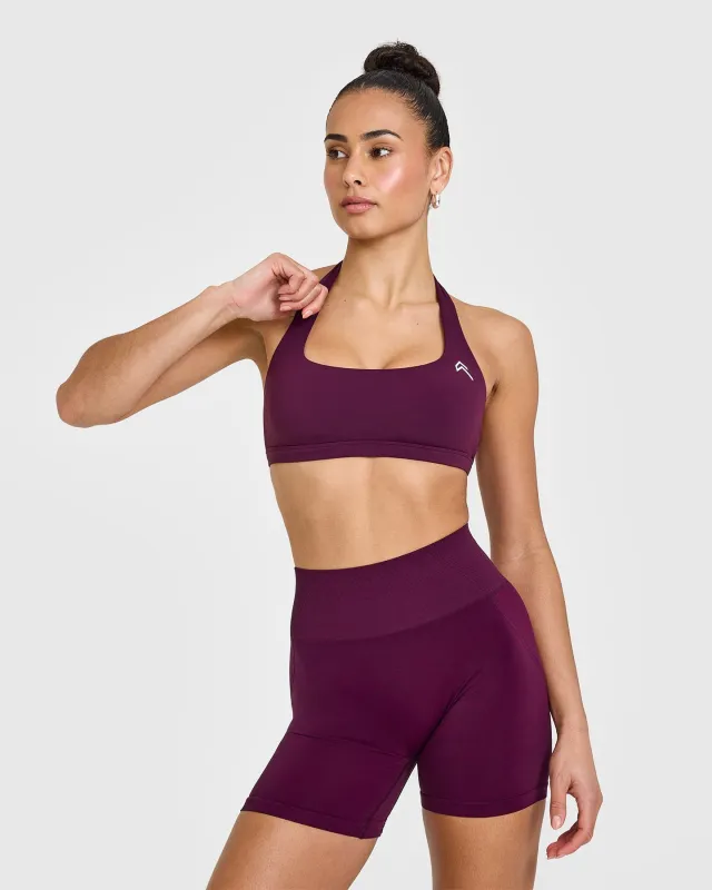 EasyLift™ Halter Bralette with White Logo | Ripe Fig sold by Oner Active