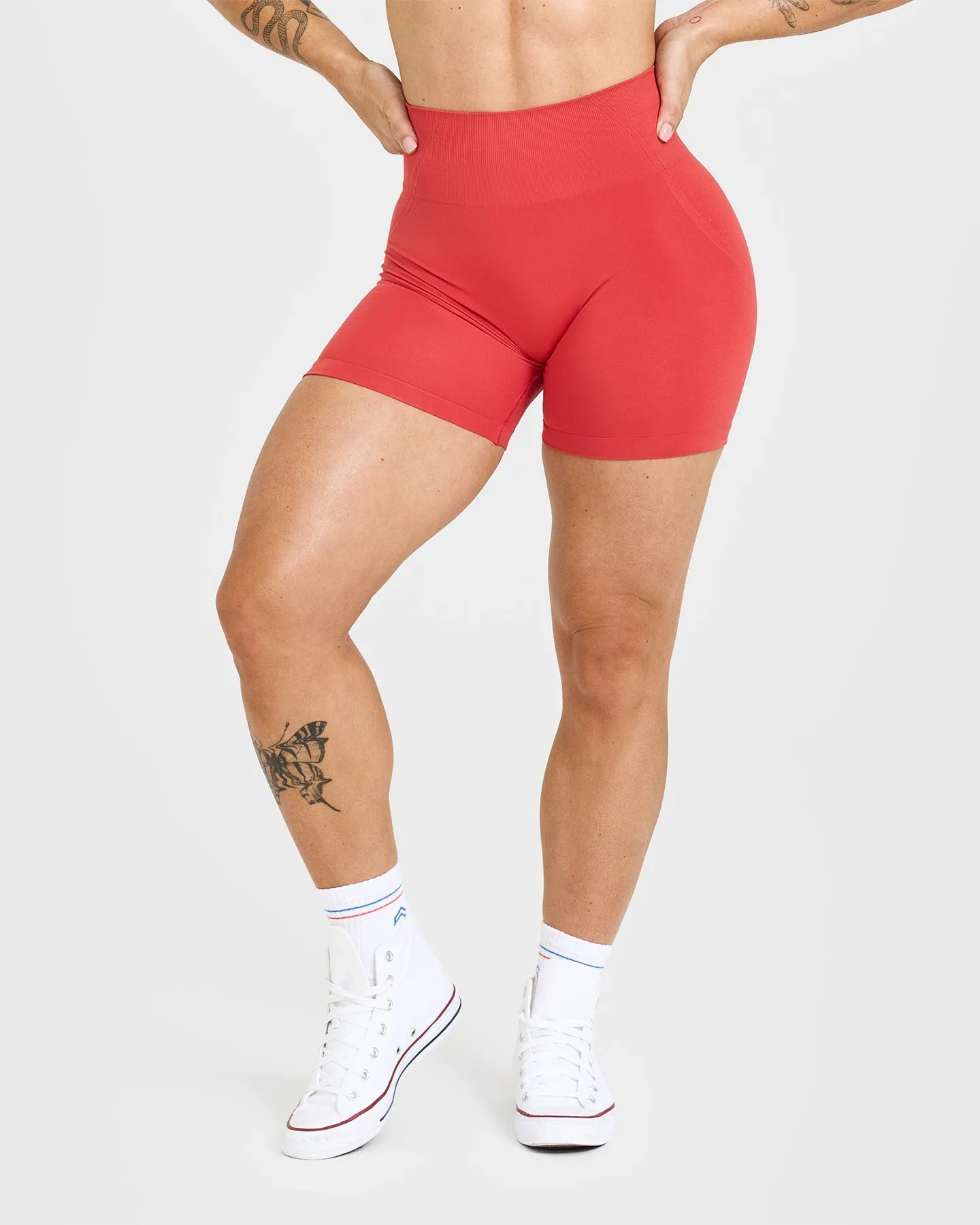 Effortless Seamless Shorts with White Logo | Sweet Red sold by Oner Active