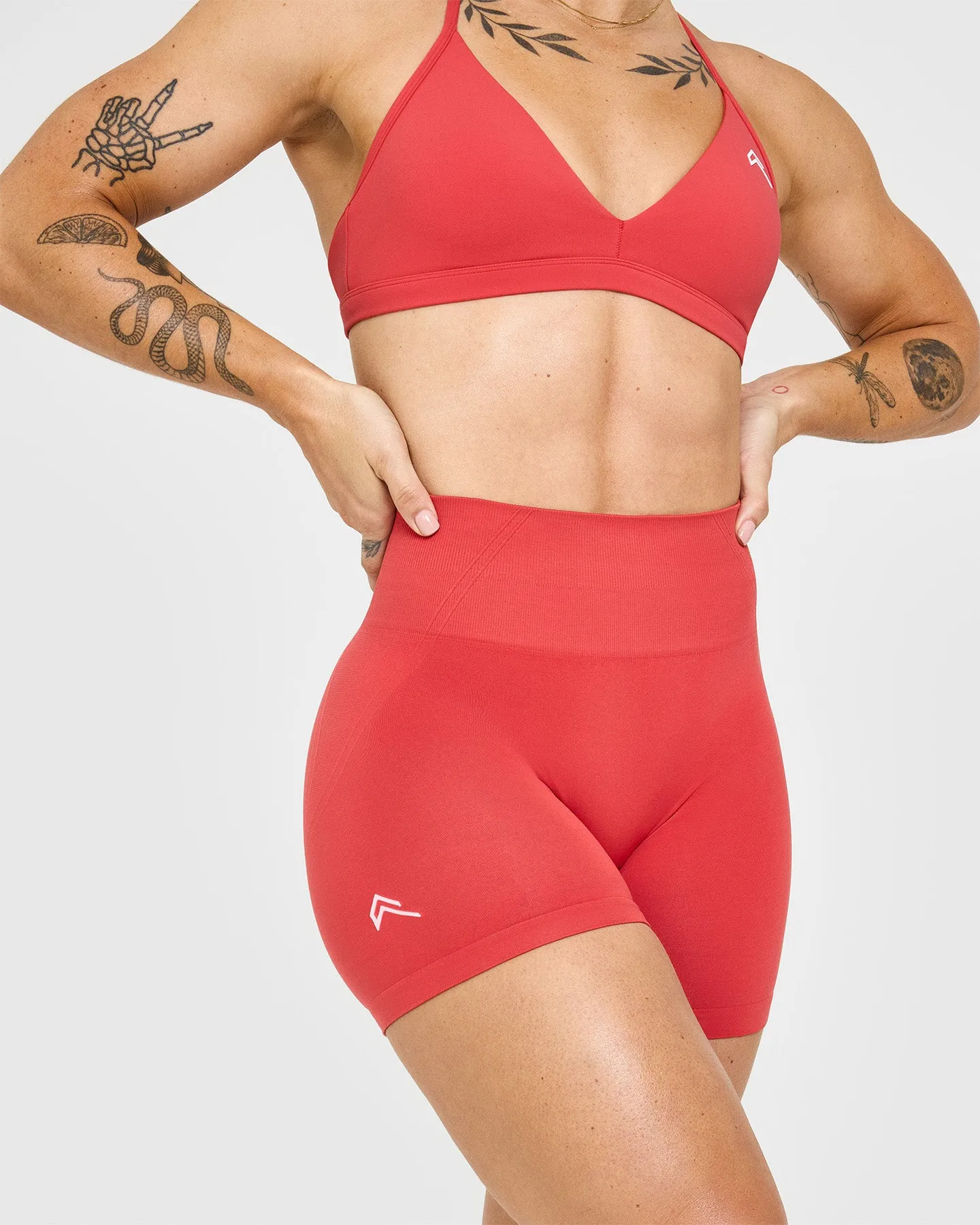 Effortless Seamless Shorts with White Logo | Sweet Red sold by Oner Active product image thumbnail 4