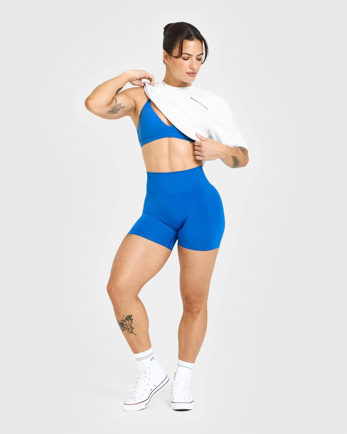 Effortless Seamless Shorts with White Logo | Oasis Blue sold by Oner Active product image thumbnail 3