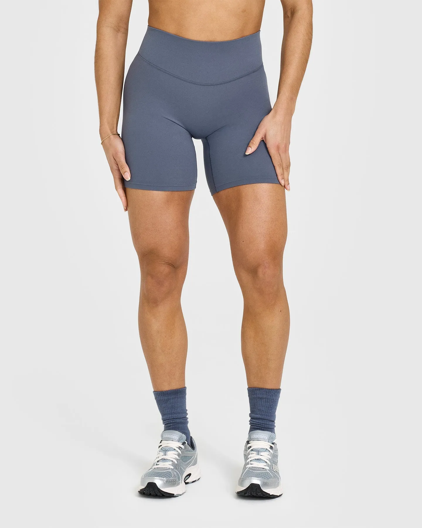 SoftMotion™ Cycling Shorts 8" with White Logo | Granite Blue sold by Oner Active