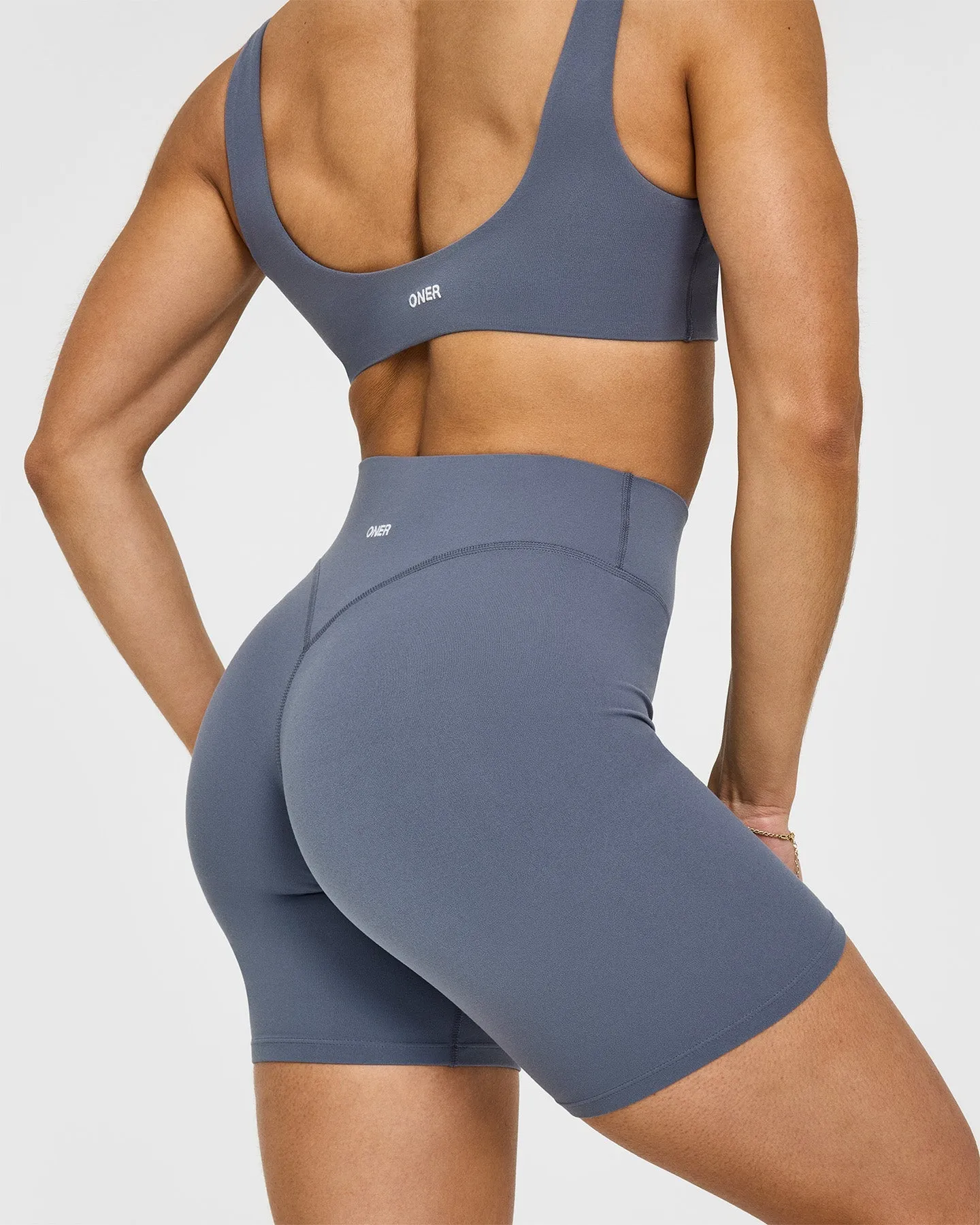 SoftMotion™ Cycling Shorts 8" with White Logo | Granite Blue sold by Oner Active product image thumbnail 5