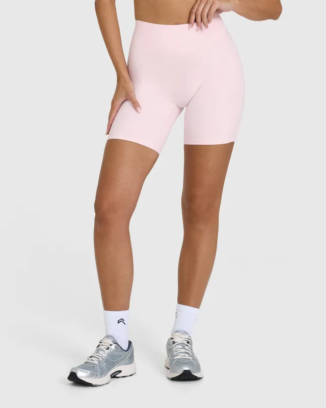 SoftMotion™ Cycling Shorts 8" with White Logo | Ballet Pink sold by Oner Active