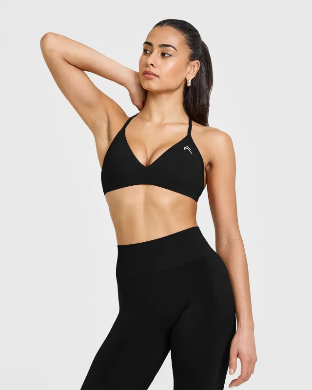 EasyLift™ Ultra Minimal V Neck Bralette with White Logo | Black sold by Oner Active