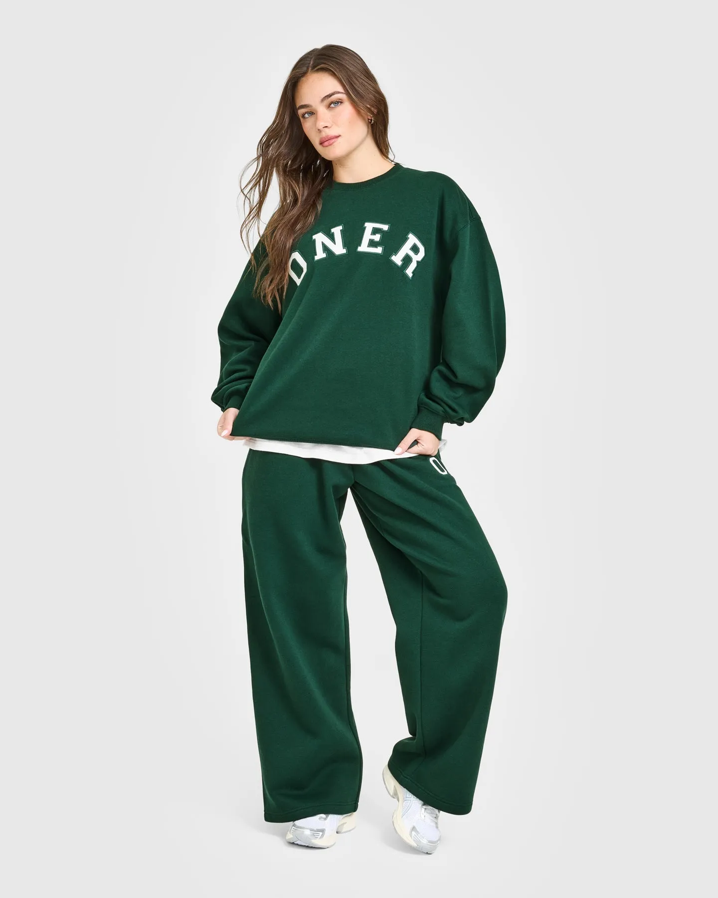 Foundations Oversized Oner Girlfriend Straight Leg Joggers | Racing Green sold by Oner Active product image thumbnail 3