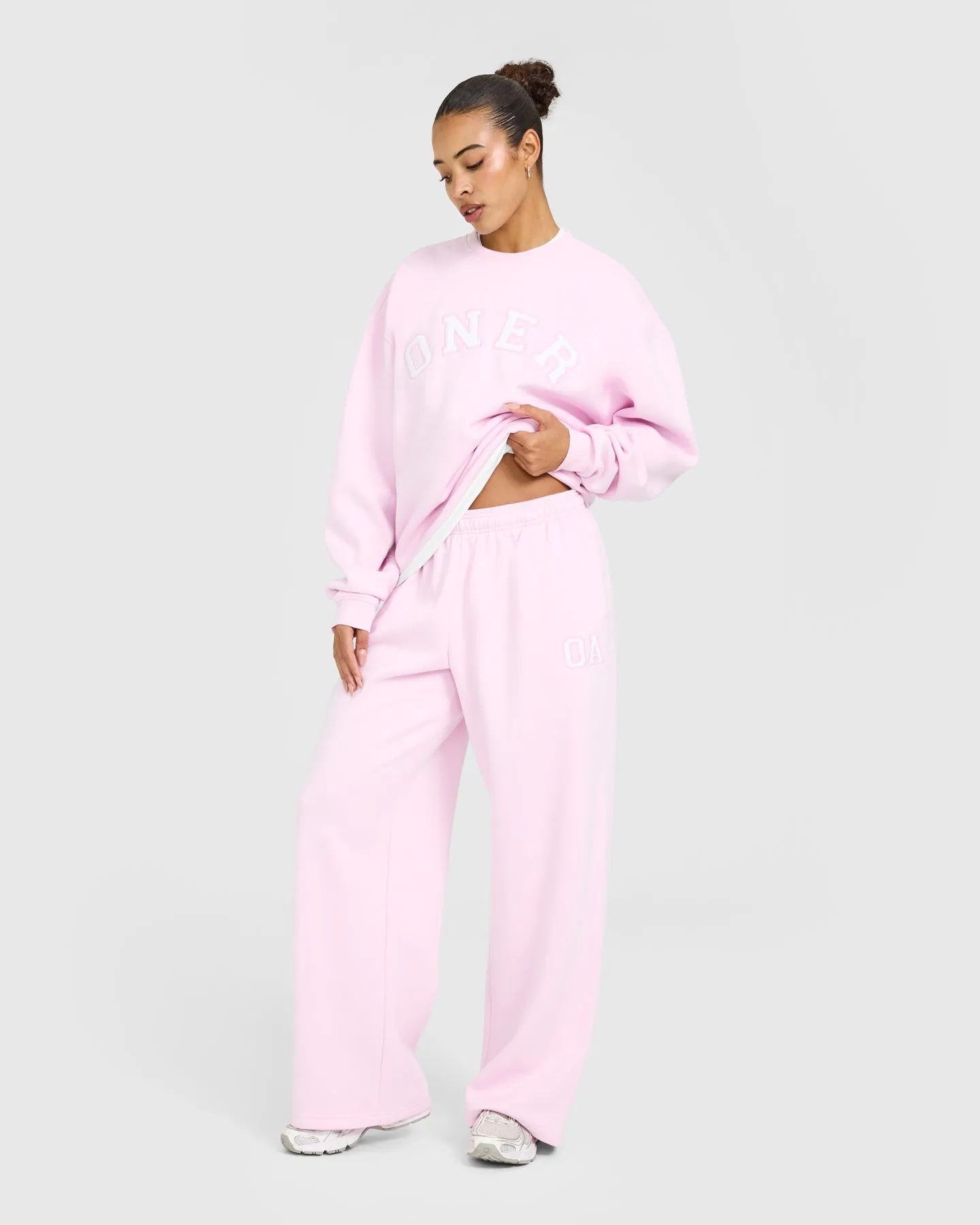 Foundations Oversized Oner Girlfriend Straight Leg Joggers | Chalk Pink sold by Oner Active product image thumbnail 3
