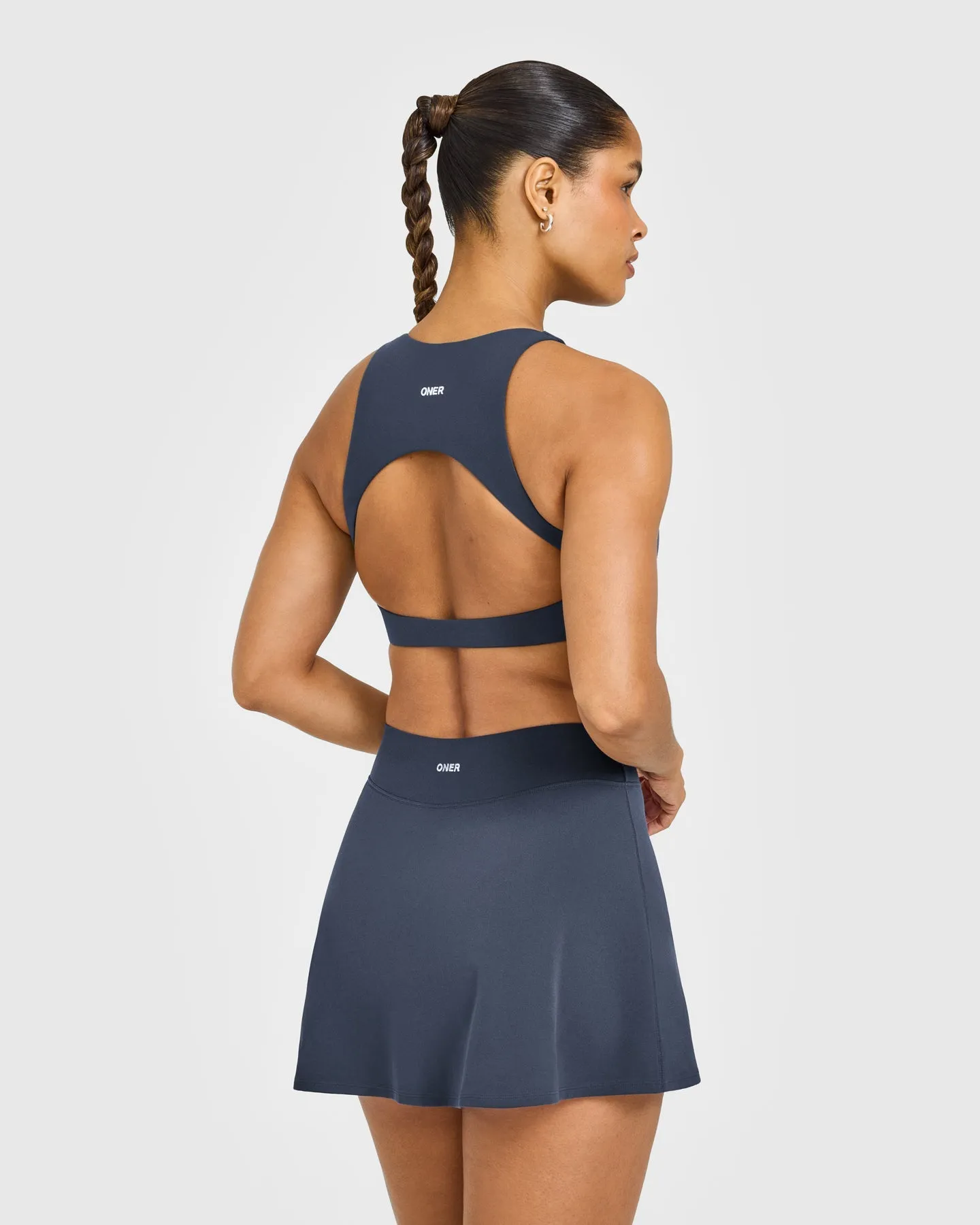 SoftMotion™ High Neck Sports Bra with White Logo | True Blue sold by Oner Active product image thumbnail 4