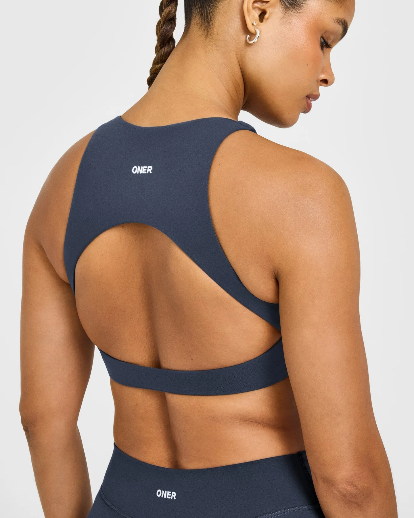 SoftMotion™ High Neck Sports Bra with White Logo | True Blue sold by Oner Active product image thumbnail 5