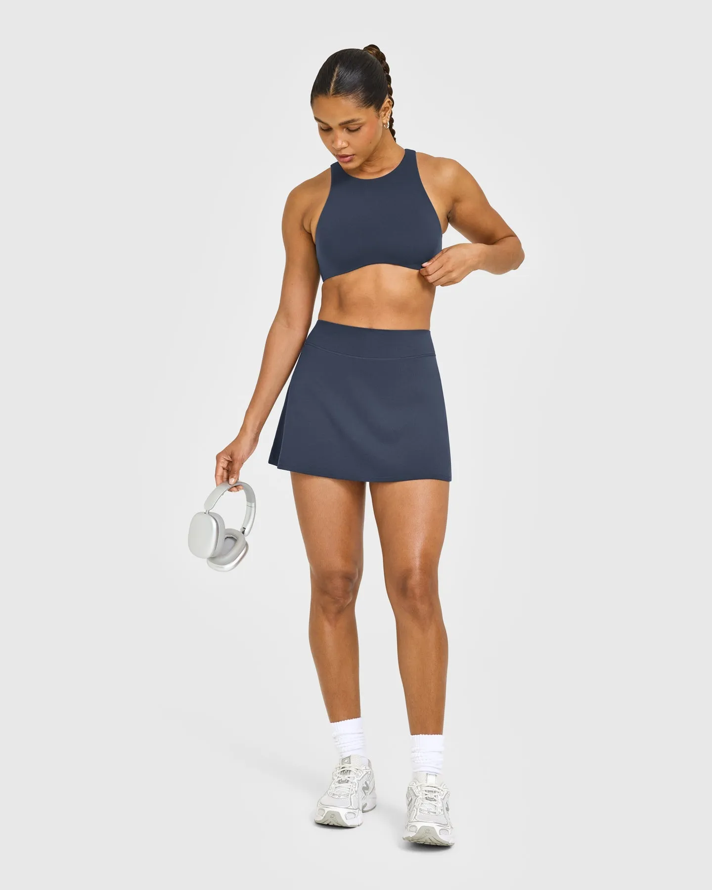 SoftMotion™ High Neck Sports Bra with White Logo | True Blue sold by Oner Active product image thumbnail 2