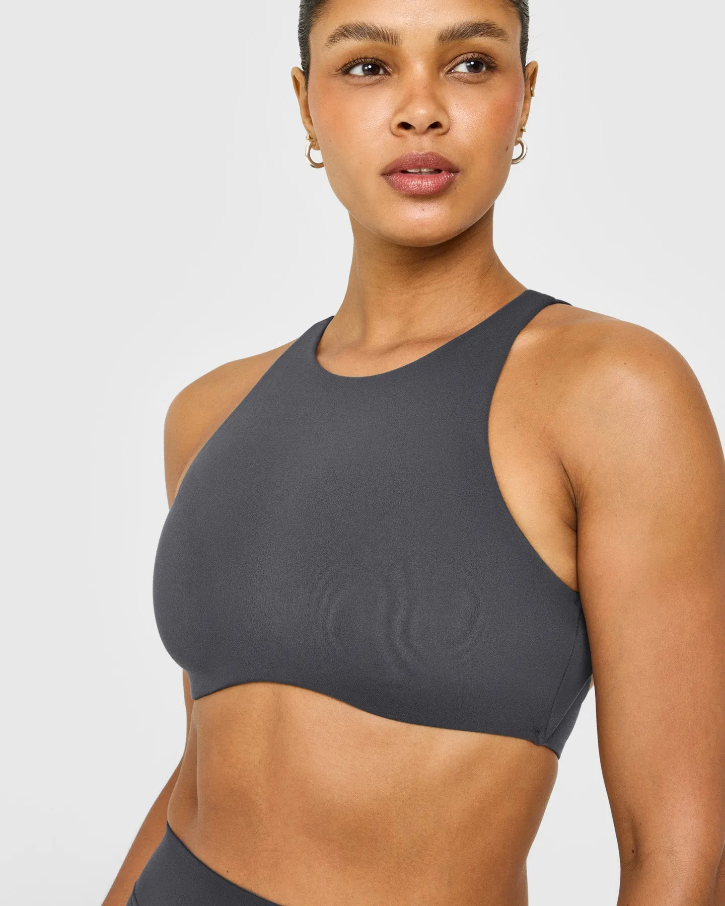 SoftMotion™ High Neck Sports Bra with White Logo | Coal sold by Oner Active product image thumbnail 5