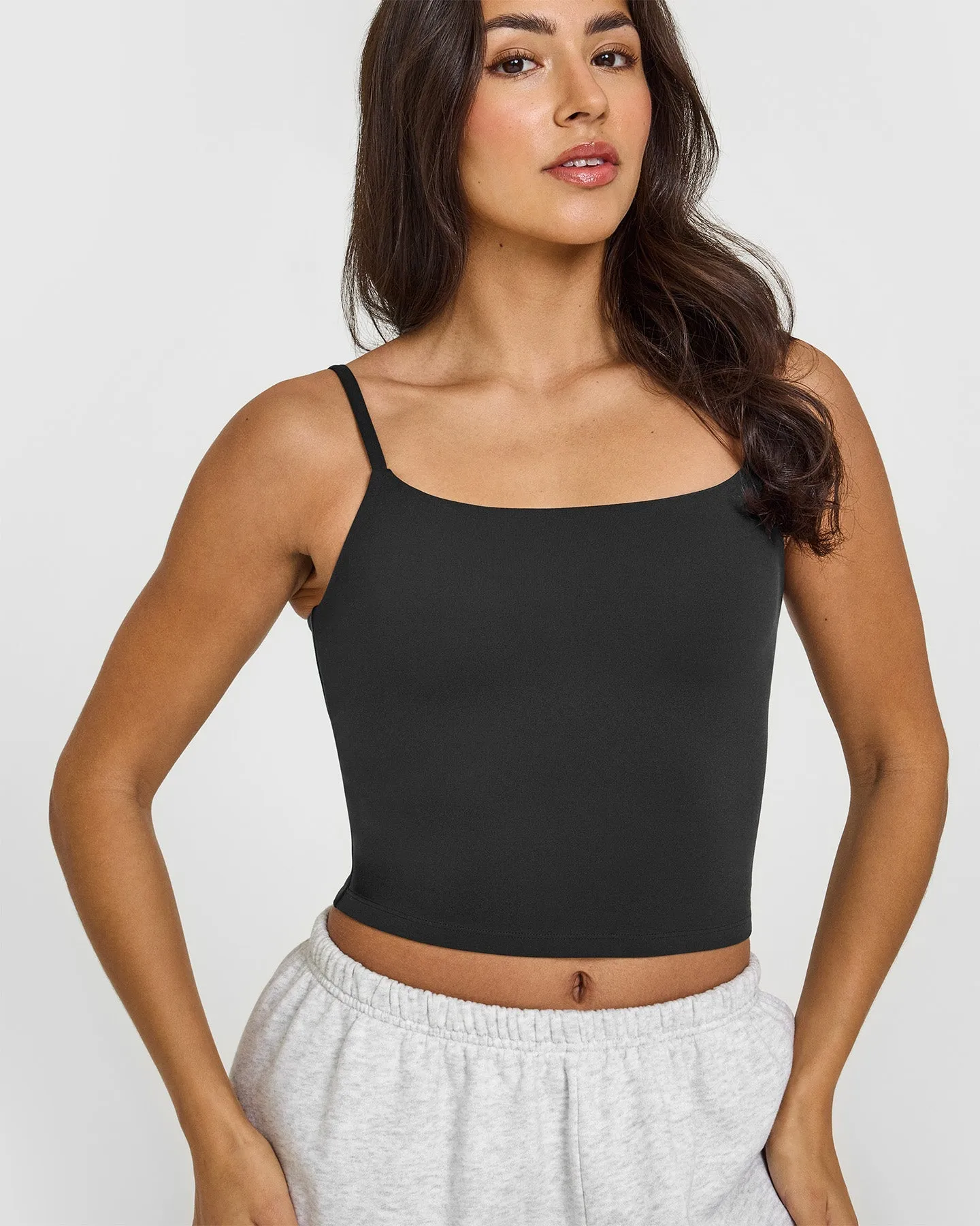 SoftMotion™ Strappy Mid Vest with Built in Bra Shelf with White Logo | Soft Black sold by Oner Active product image thumbnail 4
