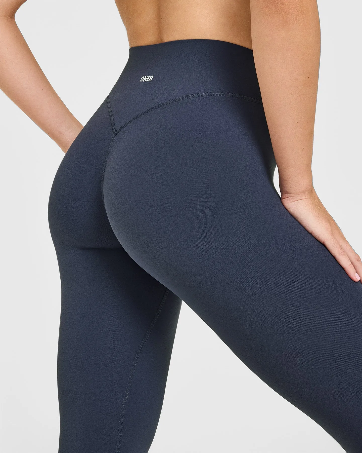 SoftMotion™ High Waisted Leggings with White Logo | True Blue sold by Oner Active product image thumbnail 2