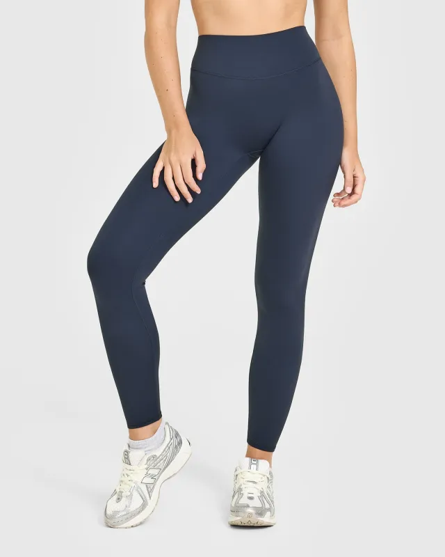 SoftMotion™ High Waisted Leggings with White Logo | True Blue sold by Oner Active