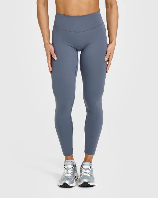 SoftMotion™ Leggings with White Logo | Granite Blue sold by Oner Active