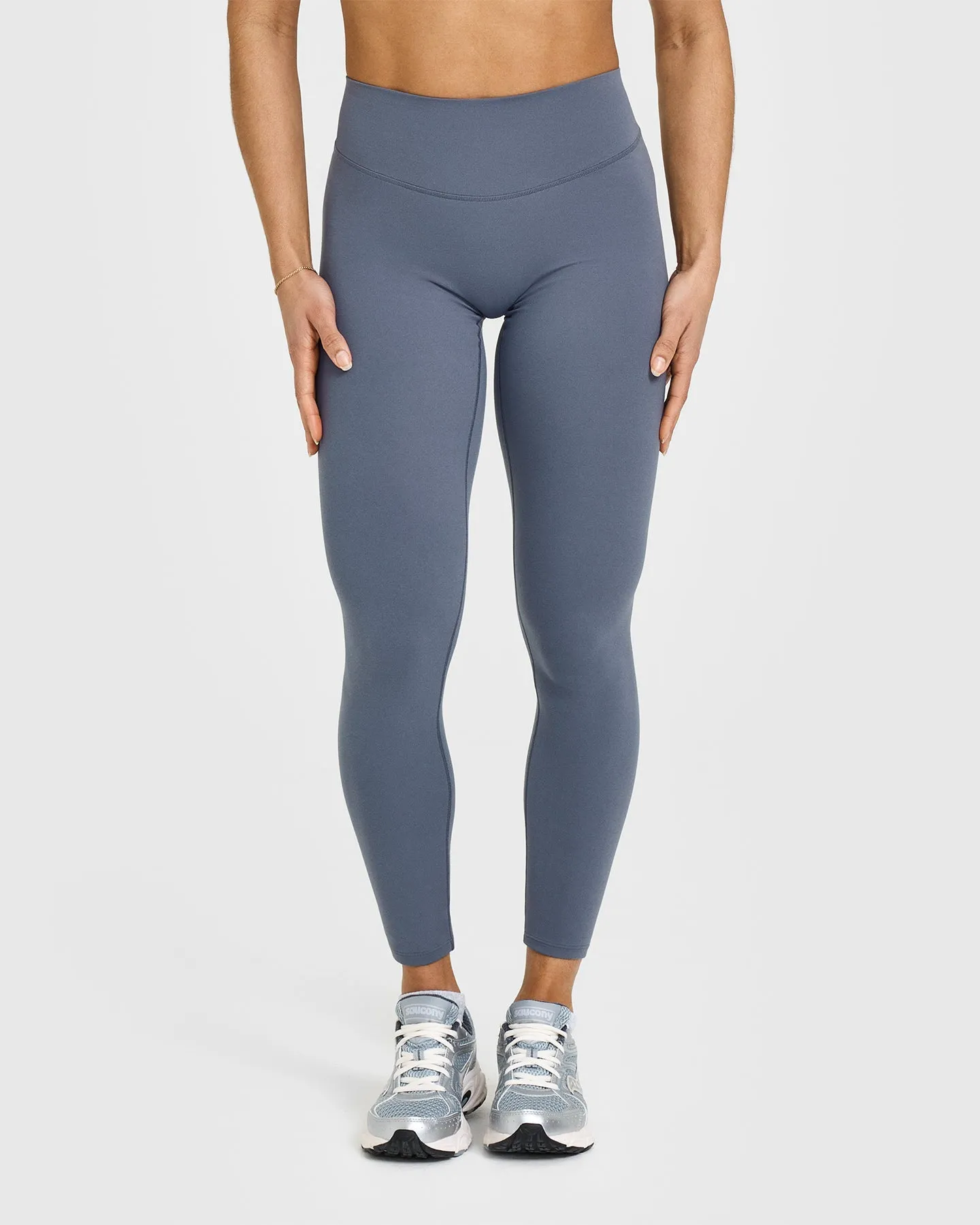 SoftMotion™ Leggings with White Logo | Granite Blue sold by Oner Active