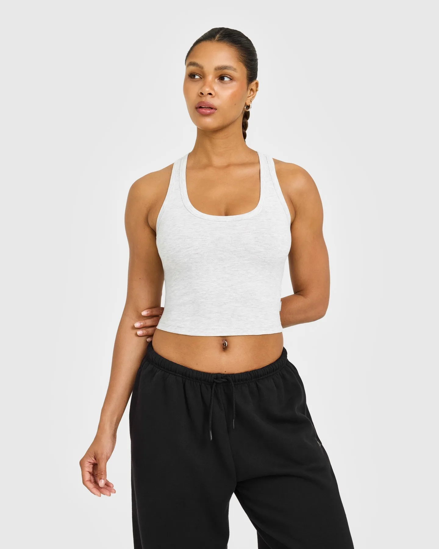 Cotton Fitted Mid Vest with Grey Logo | Light Grey Marl sold by Oner Active